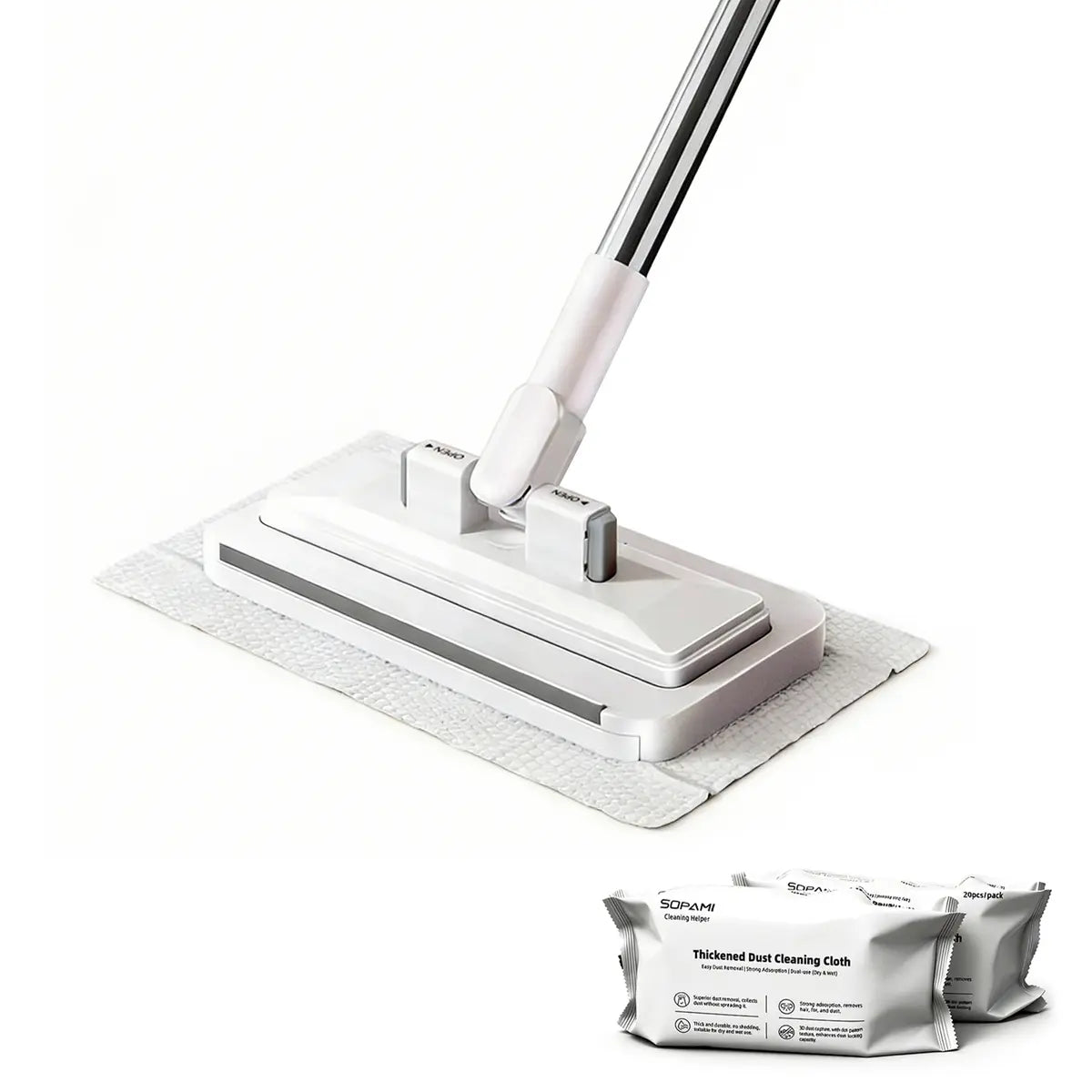 Disposable Mop, Hands-Free Floor Mop with Clamp, Dry Wet Use Dust Mop for Hardwood & Tile