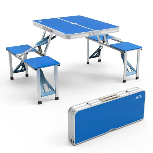 4ft Folding Camping Table Set with 4 Seats – Lightweight Portable Picnic & RV Table with Umbrella Hole, 220lb Support