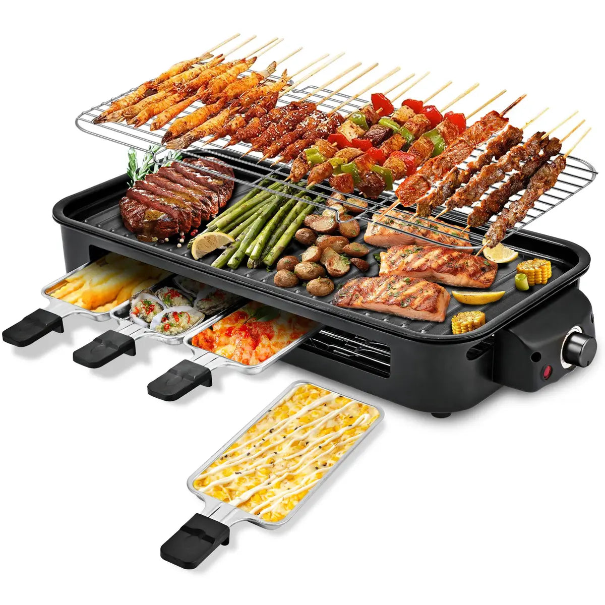 Electric Indoor Grill & Griddle - 2-in-1 Smokeless Kitchen Grill, 1500w, Dishwasher Safe, BBQ Pan with Non-Stick Plates