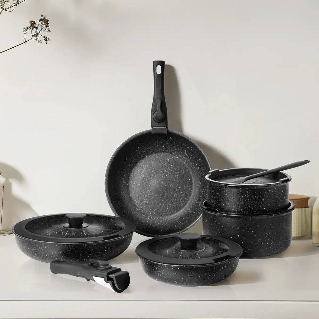 Summer Deal: 12-Piece Nonstick Pots & Pans Set with Detachable Handle - Induction, Oven & Dishwasher Safe