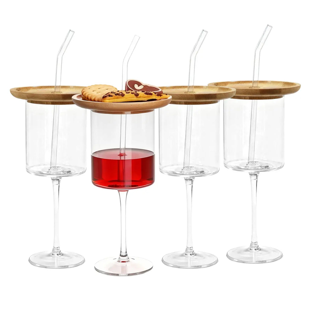 Wine Glass with Charcuterie Topper – Built‑in Snack Plate & Straw 🍷🧀