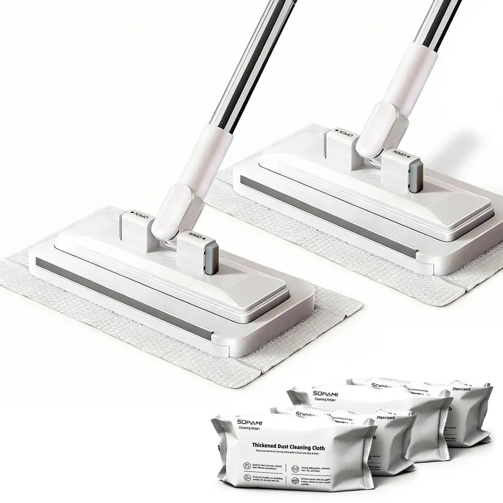 Disposable Mop, Hands-Free Floor Mop with Clamp, Dry Wet Use Dust Mop for Hardwood & Tile