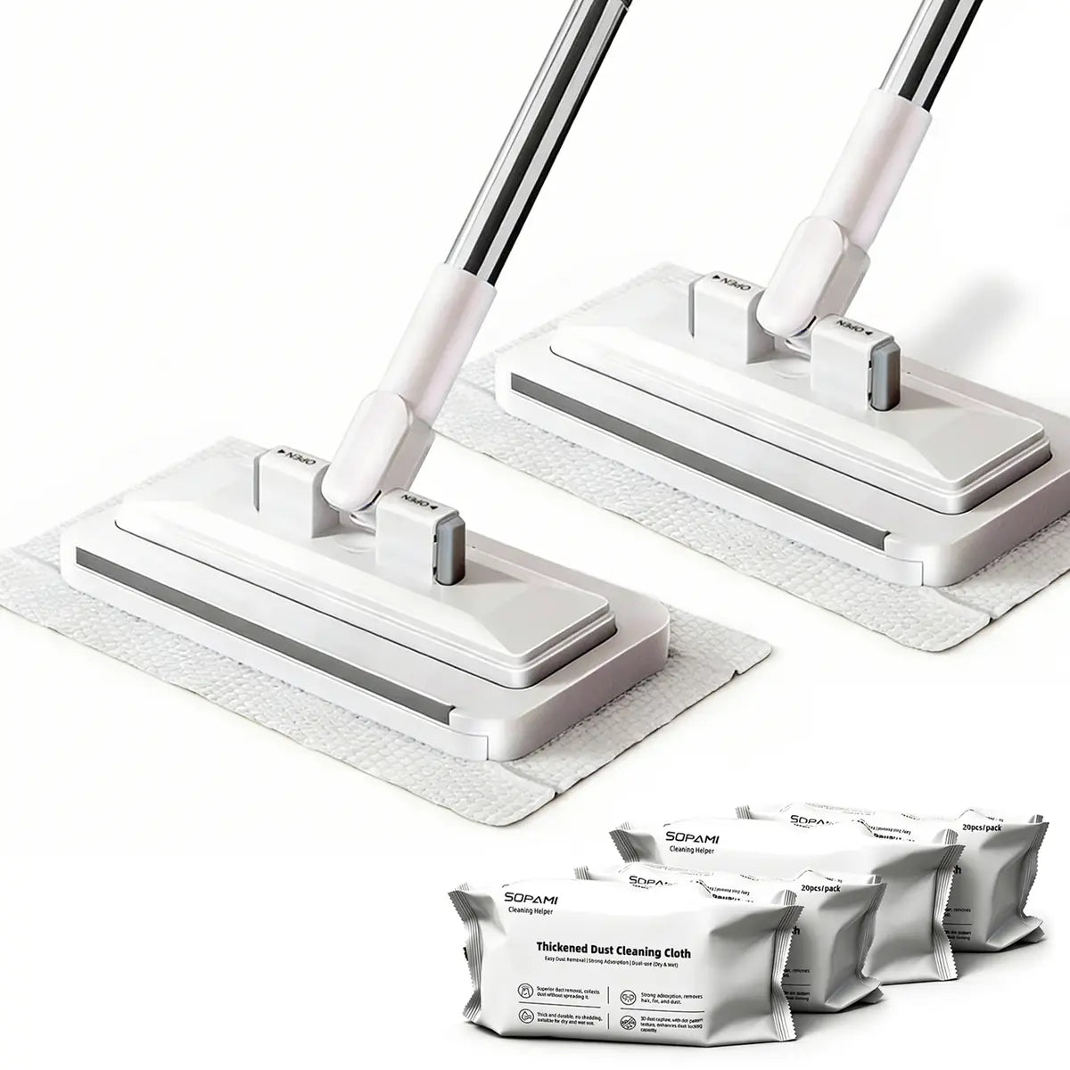 Disposable Mop, Hands-Free Floor Mop with Clamp, Dry Wet Use Dust Mop for Hardwood & Tile