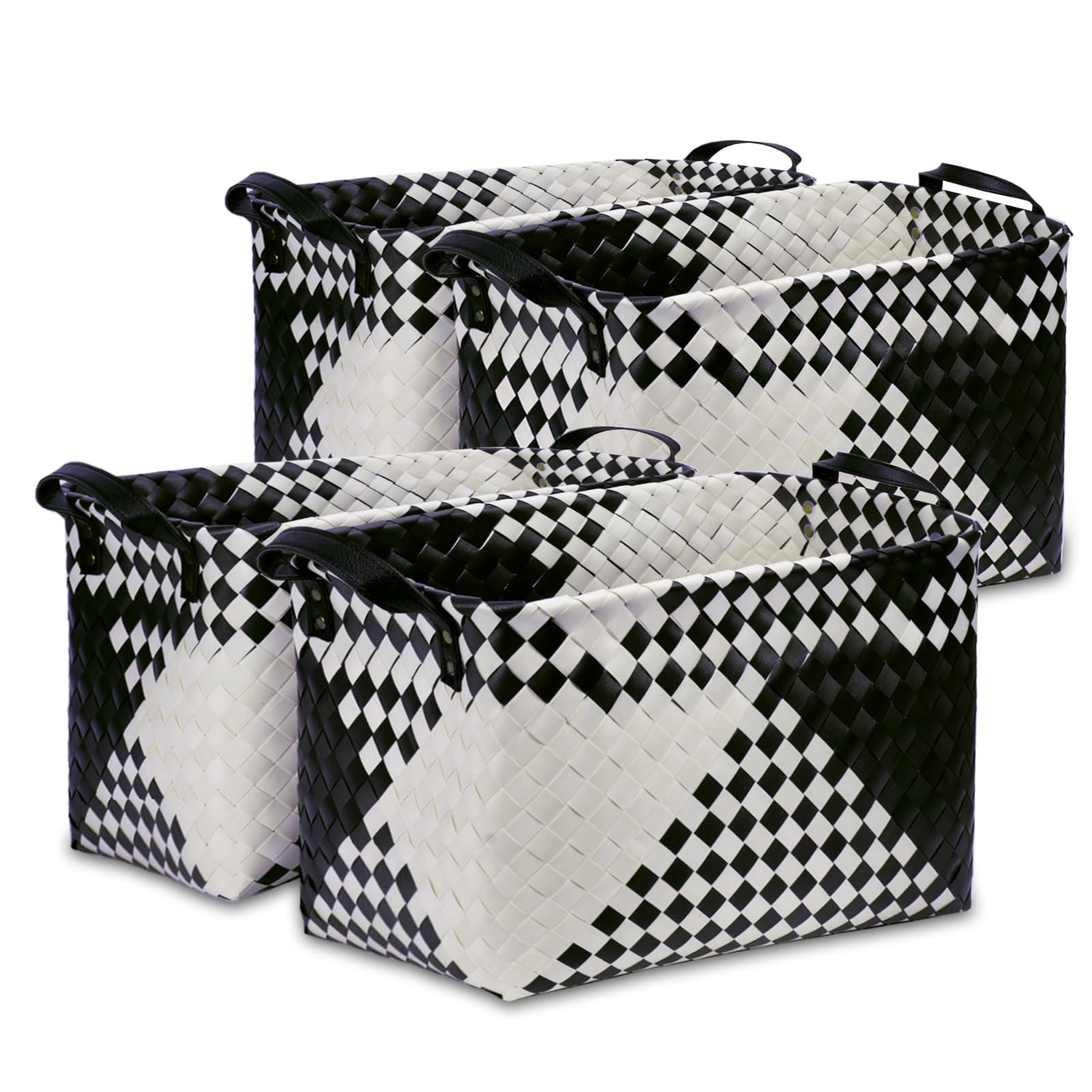Handwoven Wicker Storage Baskets – Set of 4&8, Vegan Leather Handles 🧺