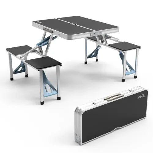 4ft Folding Camping Table Set with 4 Seats – Lightweight Portable Picnic & RV Table with Umbrella Hole, 220lb Support