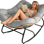 Oversized Wicker Papasan Rocking Chair with Cushion – 450 lb Capacity, Indoor/Outdoor Lounge Chair