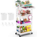 4-Tier Rolling Utility Cart – Lockable Wheels, Removable Drawer, Multi-Room Organizer