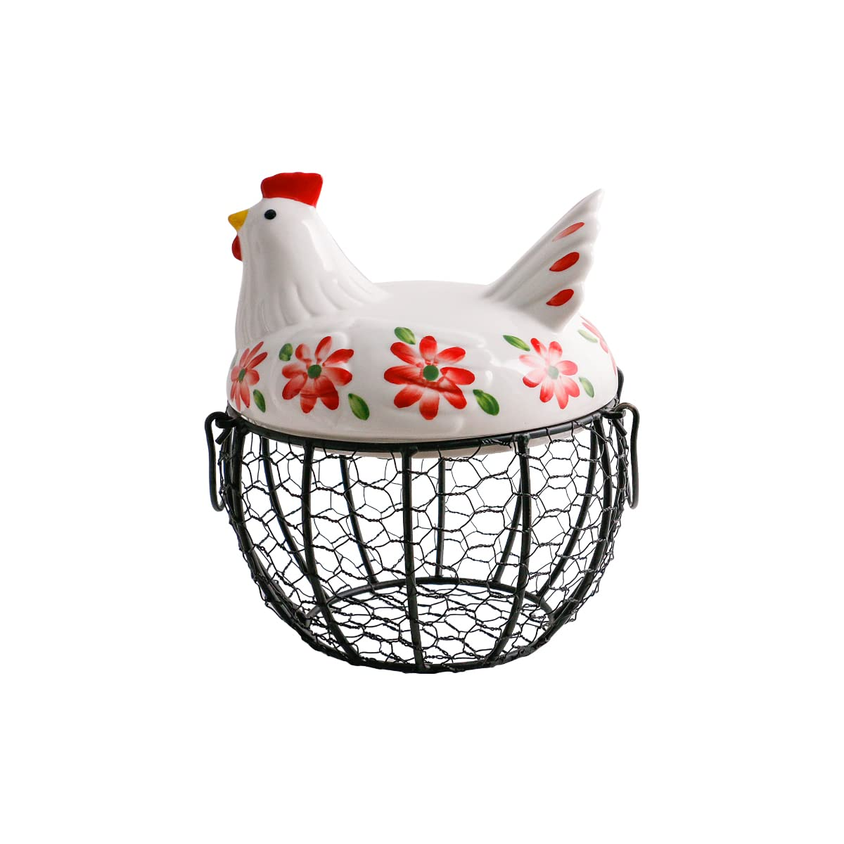 Ceramic Egg Basket with Chicken Lid – Holds 20-25 Eggs, Farmhouse Kitchen Countertop Storage