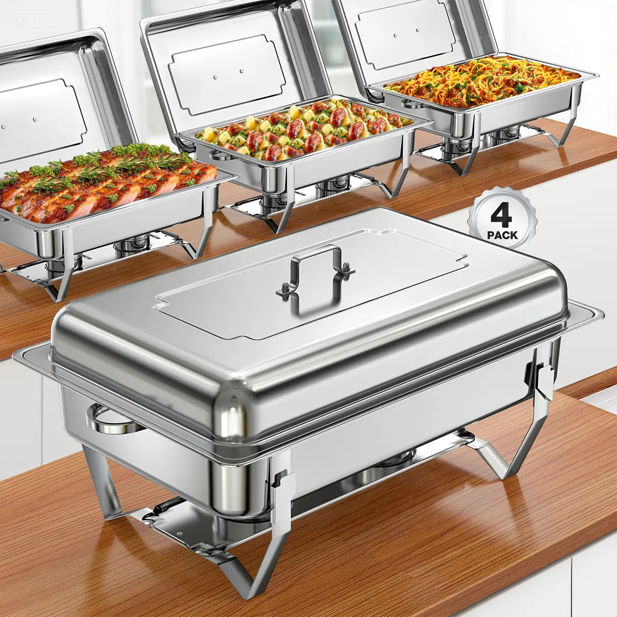 9QT Chafing Dish Set – Foldable Stainless Steel Buffet Warmer with Full or Multi-Size Pans