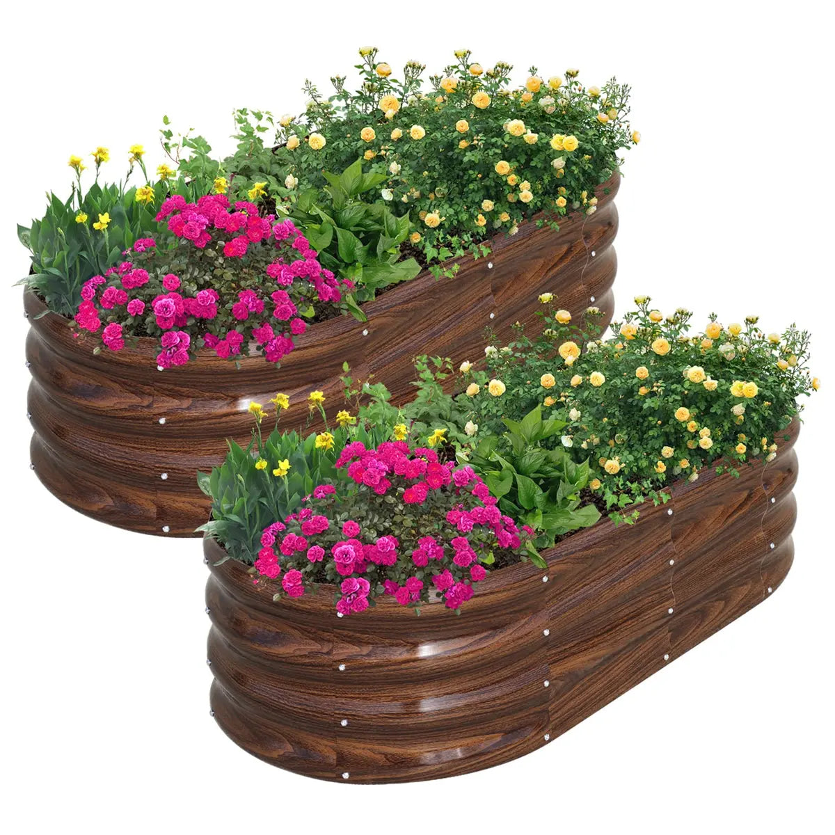 🍅Limited-time Summer Special Offer🍆2-Pack 12" Tall 4x2 ft Metal Raised Garden Beds – Oval Planter Box for Vegetables & Flowers