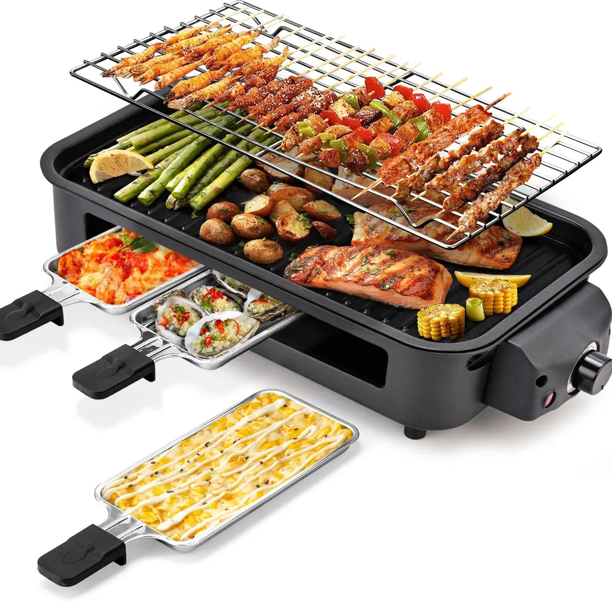Electric Indoor Grill & Griddle - 2-in-1 Smokeless Kitchen Grill, 1500w, Dishwasher Safe, BBQ Pan with Non-Stick Plates