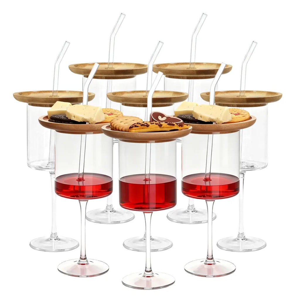 Wine Glass with Charcuterie Topper – Built‑in Snack Plate & Straw 🍷🧀