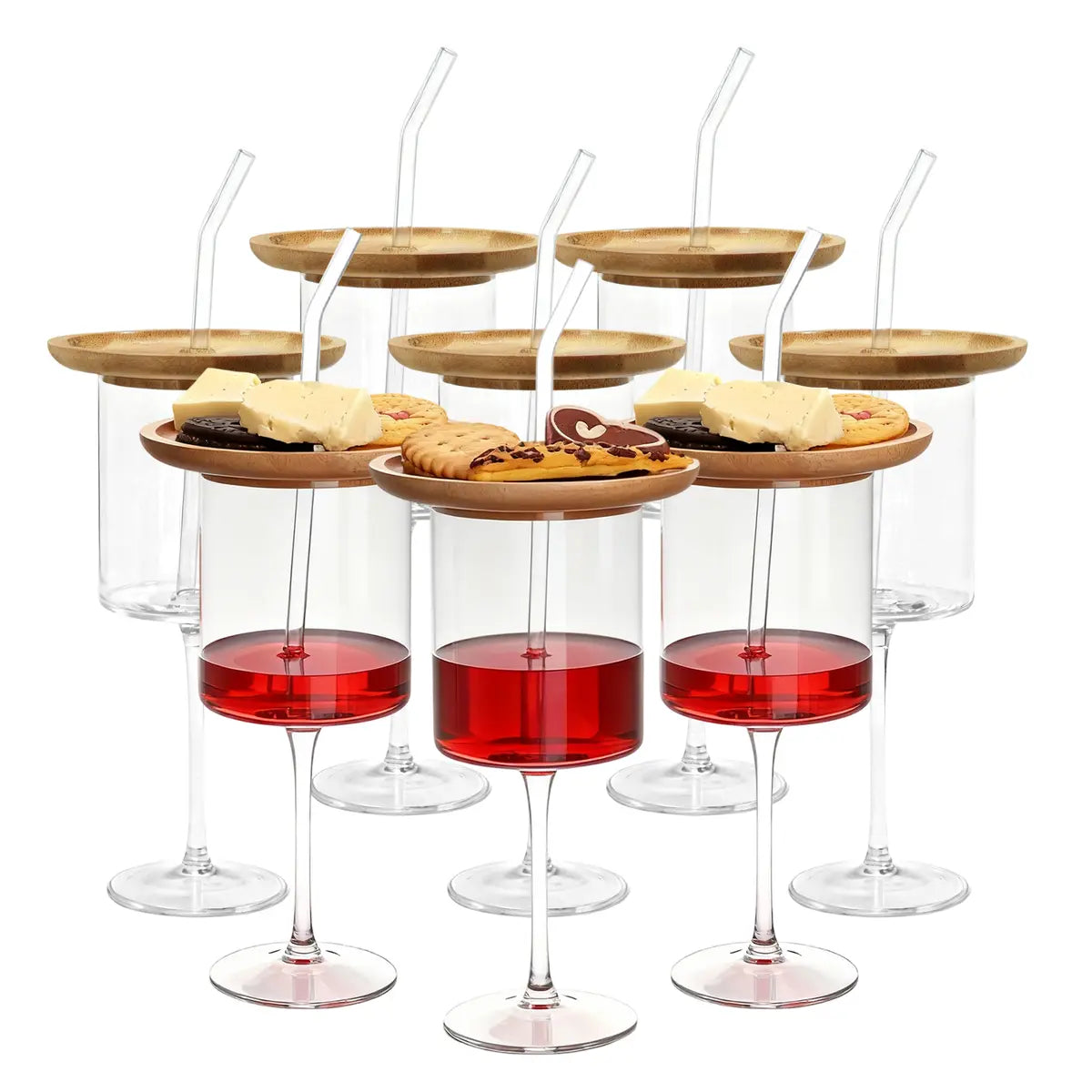 Wine Glass with Charcuterie Topper – Built‑in Snack Plate & Straw 🍷🧀