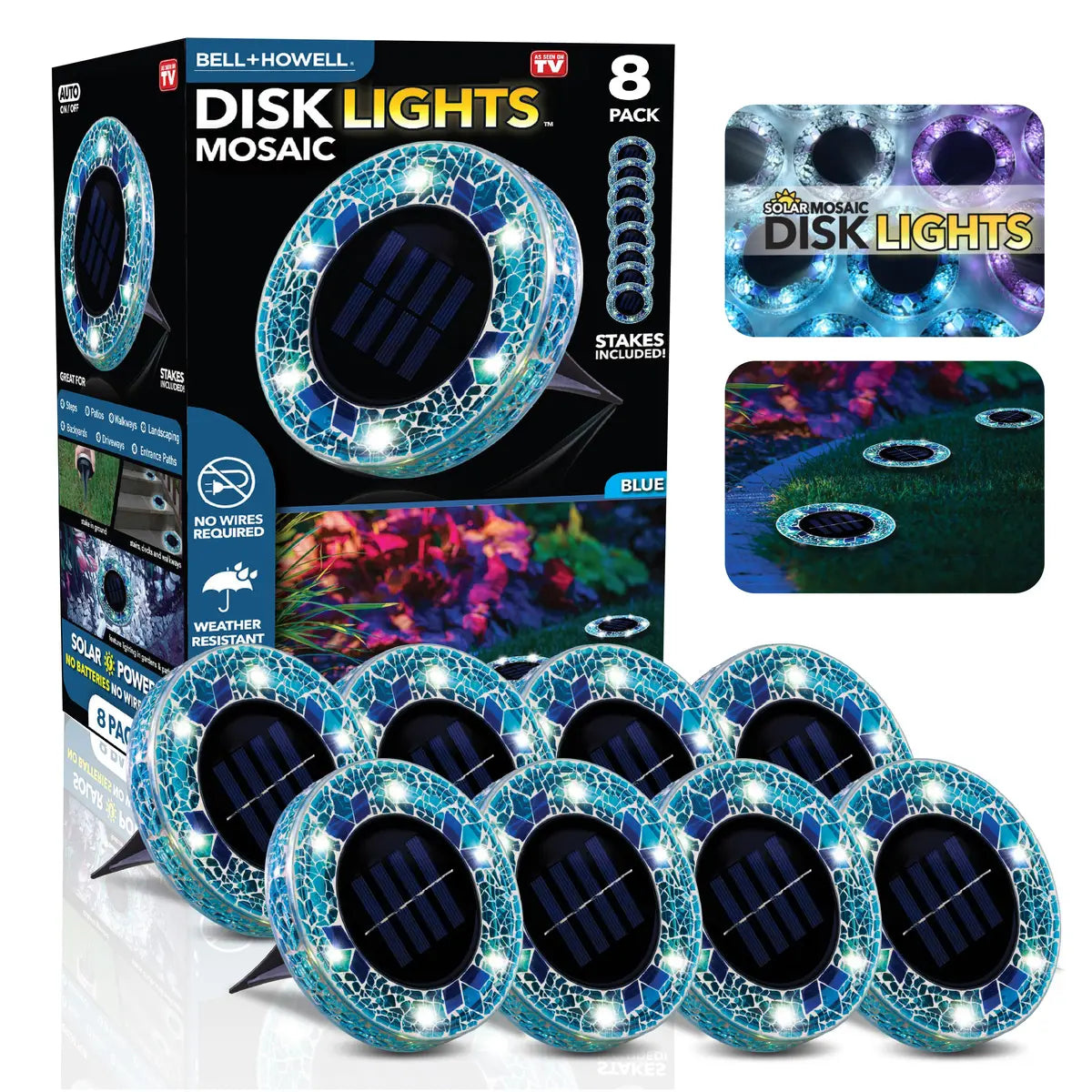 Solar Outdoor Mosaic Disk Lights, Waterproof Decorative Pathway LED Light, Auto On/Off