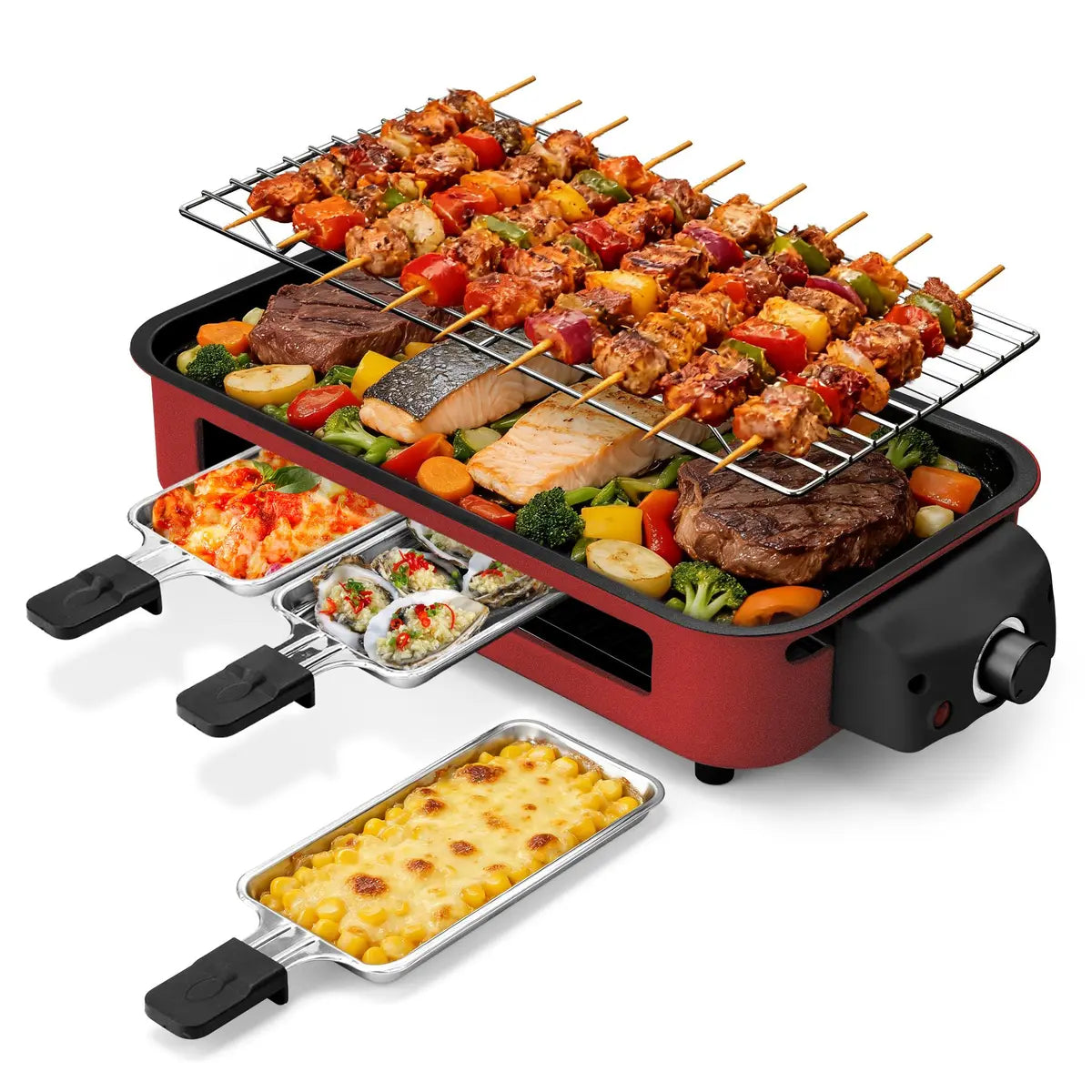 Electric Indoor Grill & Griddle - 2-in-1 Smokeless Kitchen Grill, 1500w, Dishwasher Safe, BBQ Pan with Non-Stick Plates