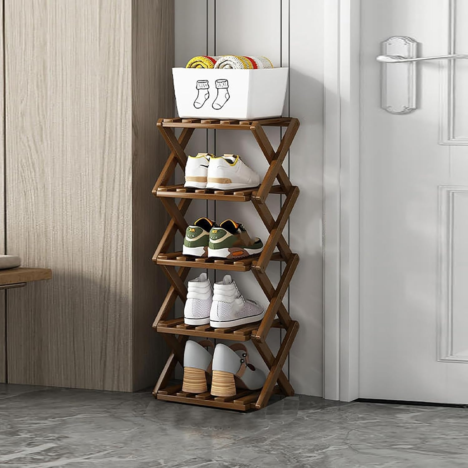No‑Assembly Folding Bamboo Shoe Rack – Space‑Saving Storage 👟🎋