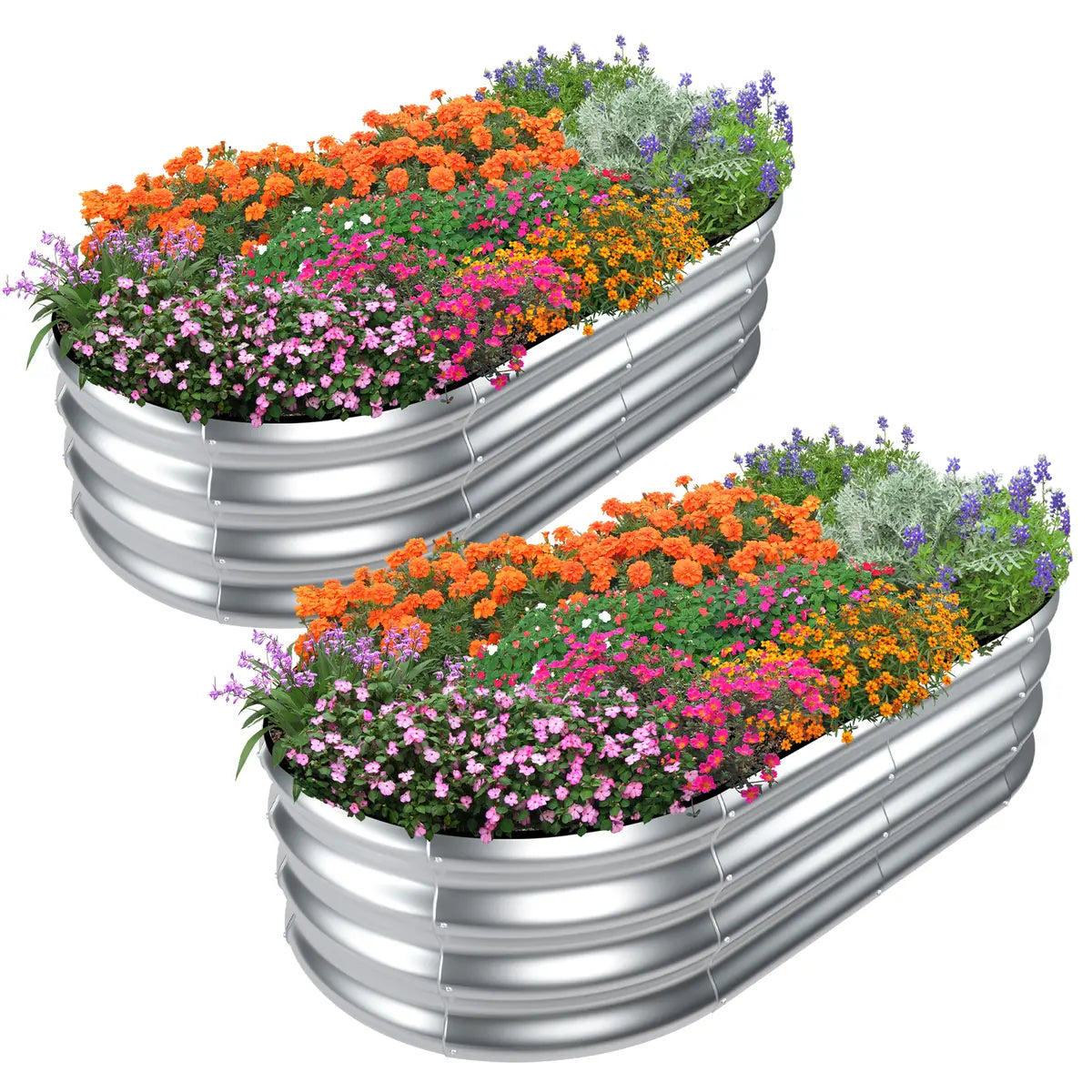 🍅Limited-time Summer Special Offer🍆2-Pack 12" Tall 4x2 ft Metal Raised Garden Beds – Oval Planter Box for Vegetables & Flowers