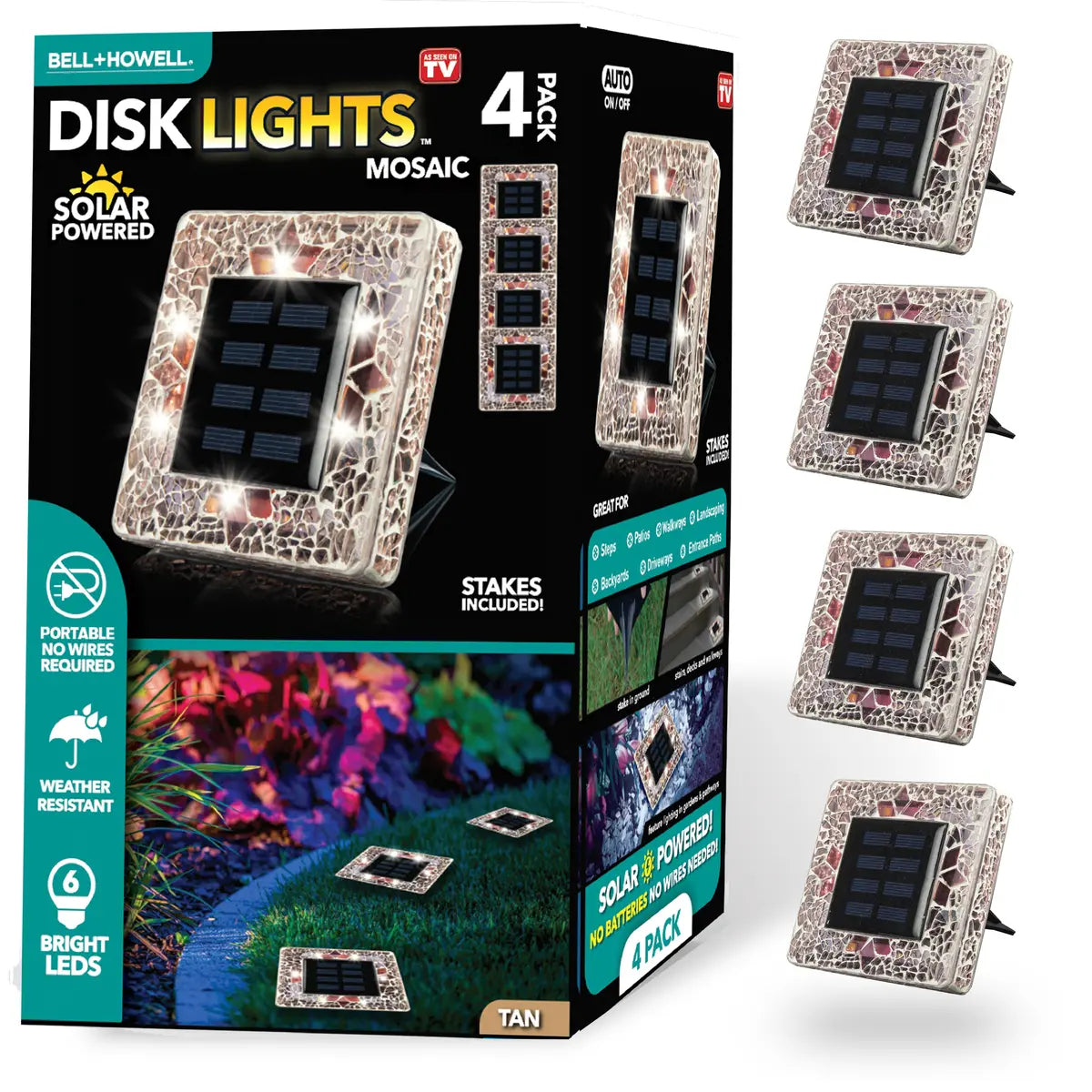 Solar Outdoor Mosaic Disk Lights, Waterproof Decorative Pathway LED Light, Auto On/Off