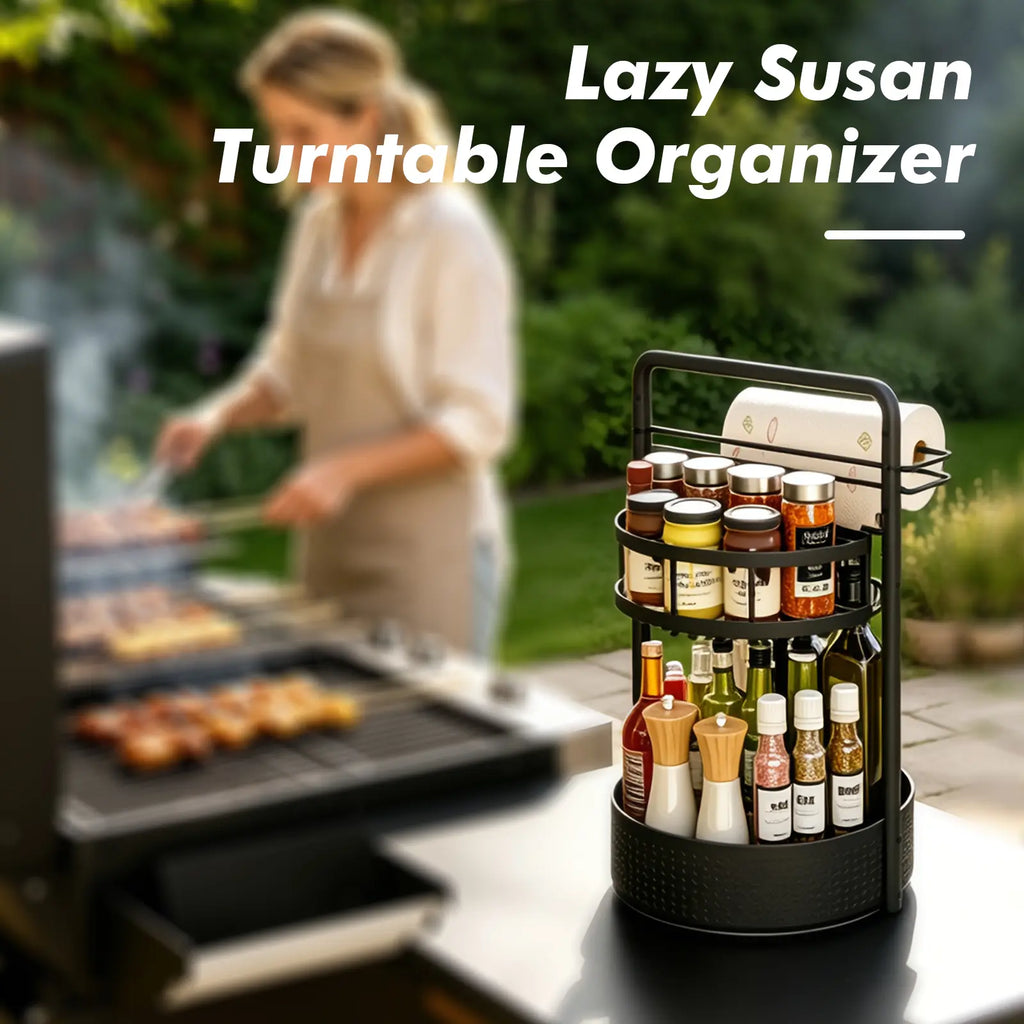 2‑Tier Lazy Susan Spice Organizer – 9.8″ Adjustable Metal Turntable 🧂🌀