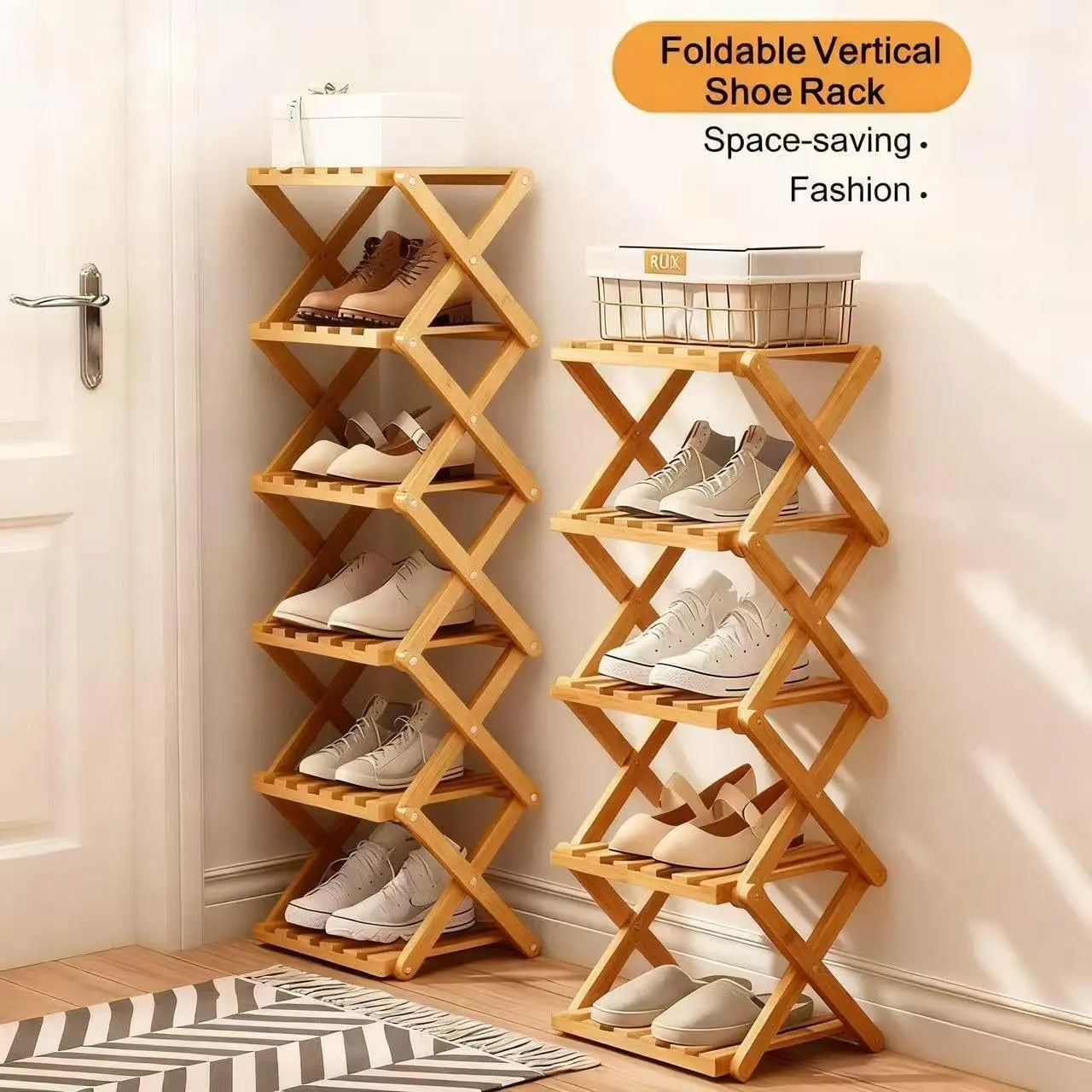 No‑Assembly Folding Bamboo Shoe Rack – Space‑Saving Storage 👟🎋