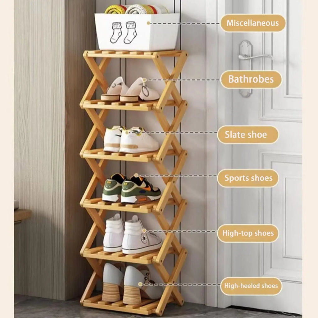 No‑Assembly Folding Bamboo Shoe Rack – Space‑Saving Storage 👟🎋