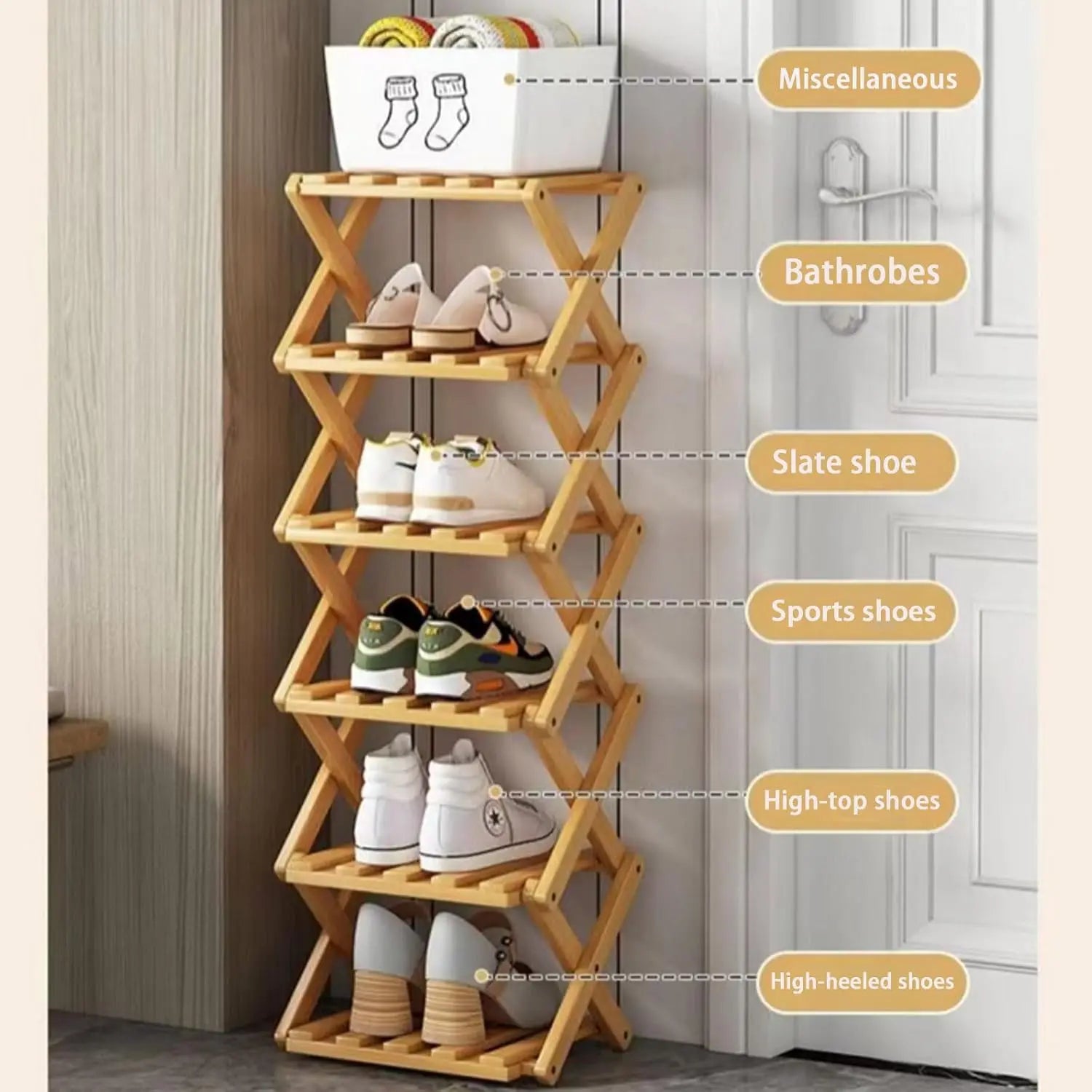 No‑Assembly Folding Bamboo Shoe Rack – Space‑Saving Storage 👟🎋