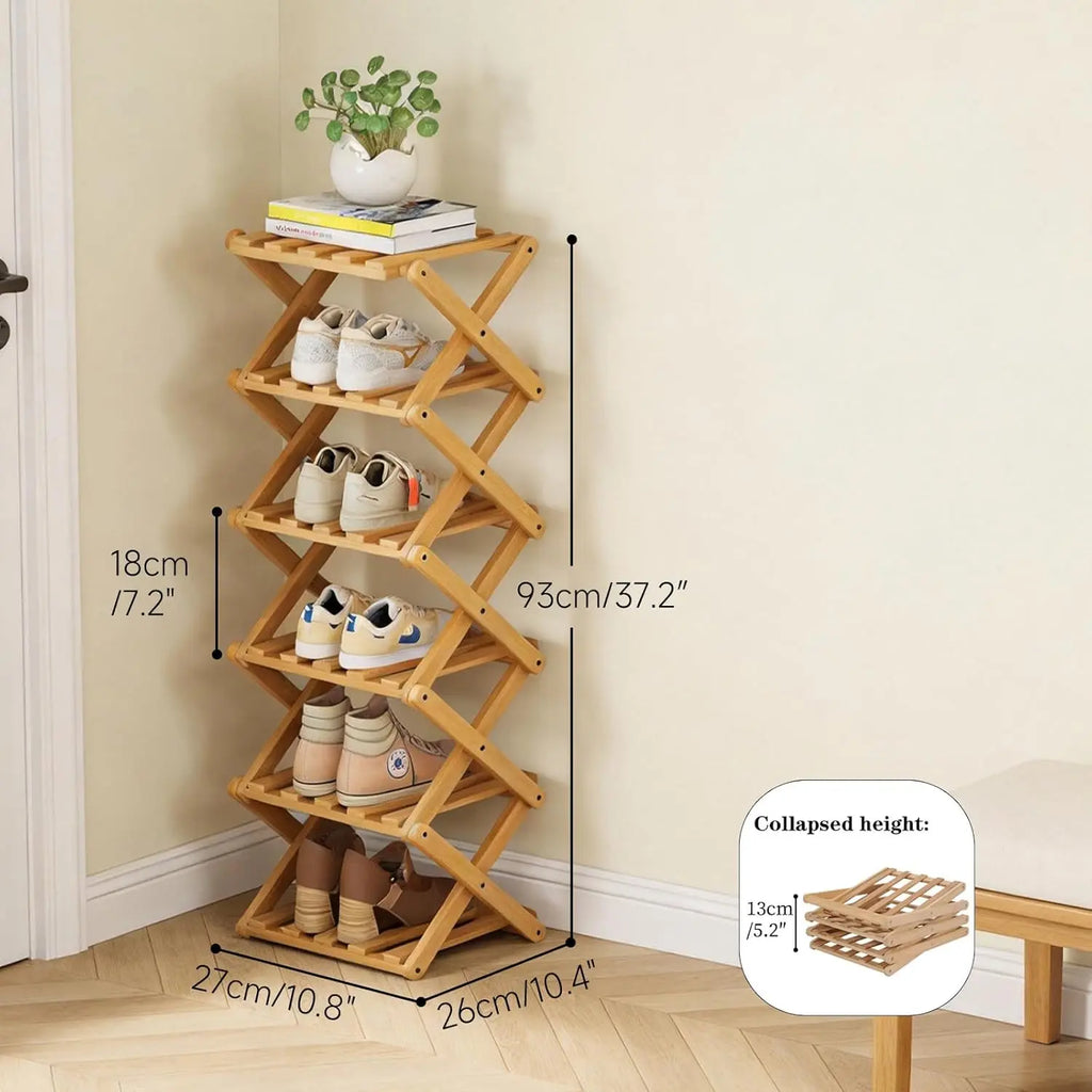 No‑Assembly Folding Bamboo Shoe Rack – Space‑Saving Storage 👟🎋
