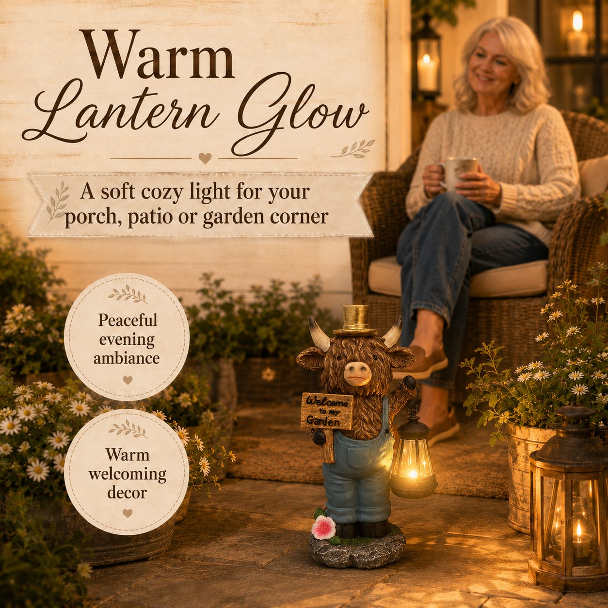 Highland Cow Garden Lantern Statue – Solar-Powered Farmhouse Welcome 🐄🏡