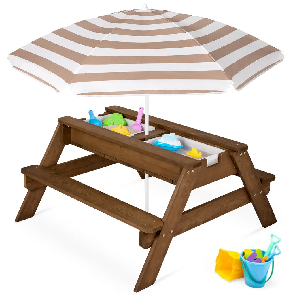 👶Children's Day gift👧Kids 3-in-1 Sand & Water Activity Table with Umbrella – Outdoor Convertible Picnic Table