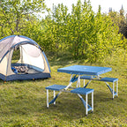 4ft Folding Camping Table Set with 4 Seats – Lightweight Portable Picnic & RV Table with Umbrella Hole, 220lb Support