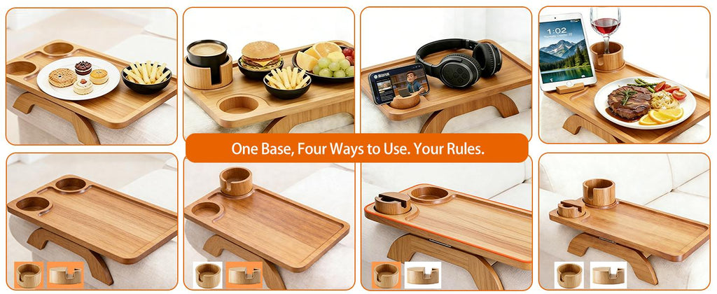 3-in-1 Acacia Wood Couch Arm Tray – Clip-On TV Tray &amp; Cup Holder 🛋️🥫