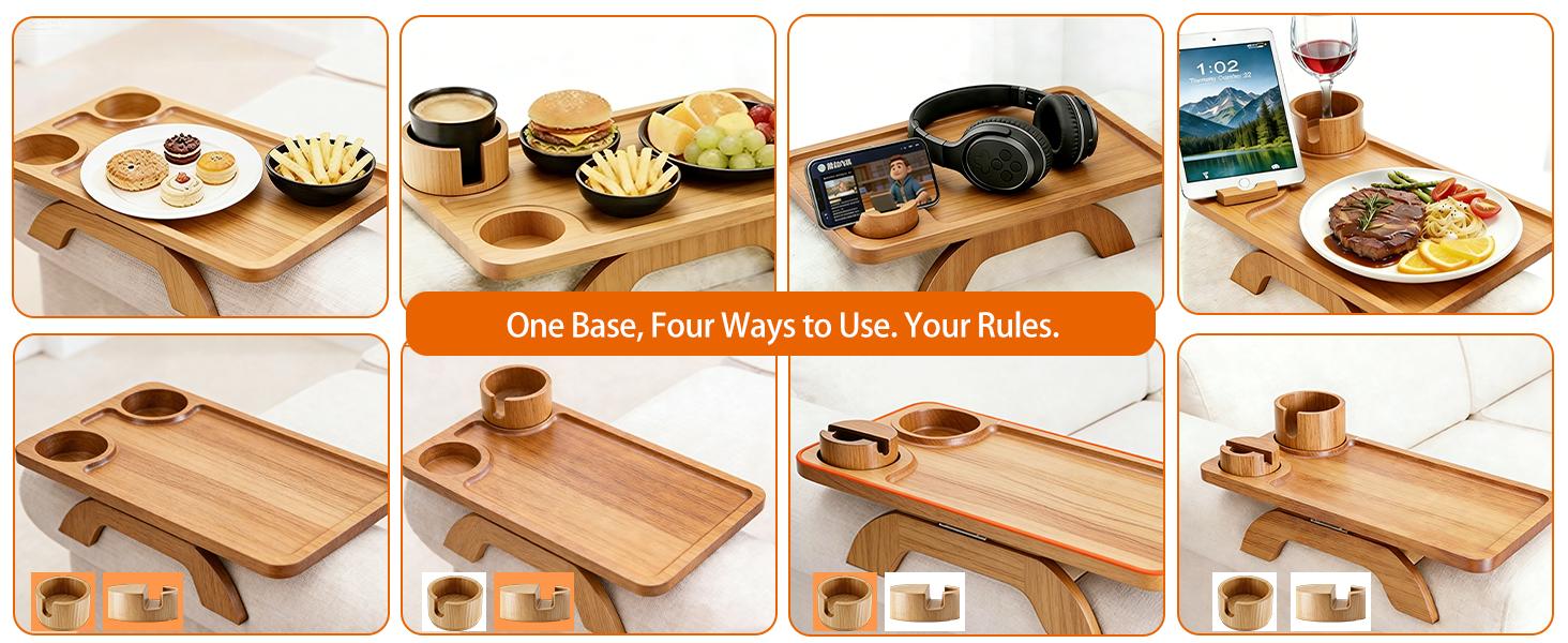 3-in-1 Acacia Wood Couch Arm Tray – Clip-On TV Tray &amp; Cup Holder 🛋️🥫