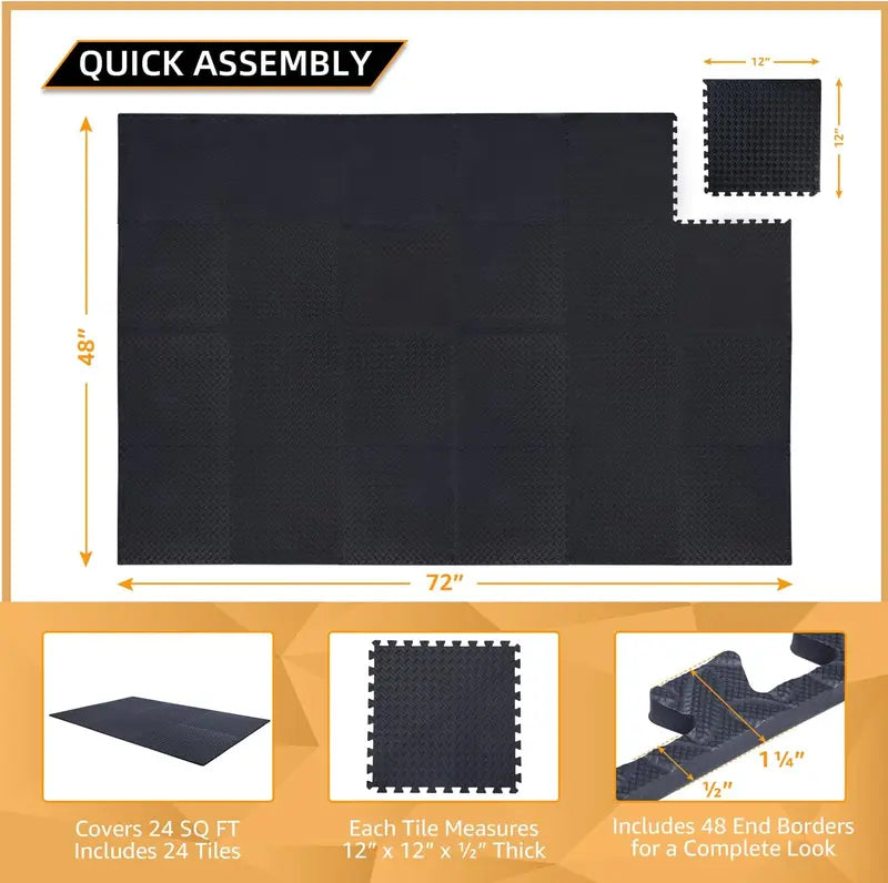 Extra-Thick EVA Foam Floor Tiles – 12″ &24″ Interlocking Mats 🧘🟦