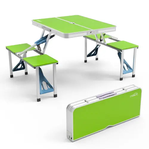 4ft Folding Camping Table Set with 4 Seats – Lightweight Portable Picnic & RV Table with Umbrella Hole, 220lb Support