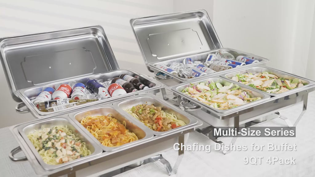 9QT Chafing Dish Set – Foldable Stainless Steel Buffet Warmer with Full or Multi-Size Pans